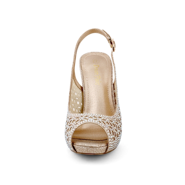 Peep Toe Rhinestone Pumps - GOLD GLITTER - 3